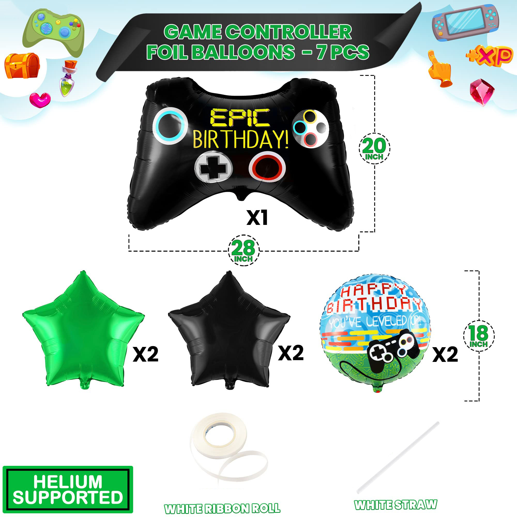 7pcs Video Game Mylar Balloons - Party Games Using Balloons recension och pris